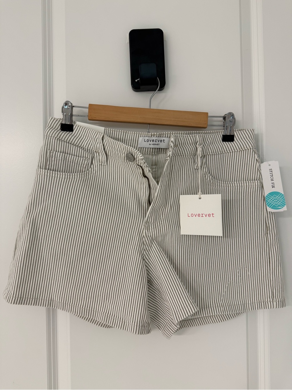 Striped Cotton Blend Women's Shorts in Cream and Brown